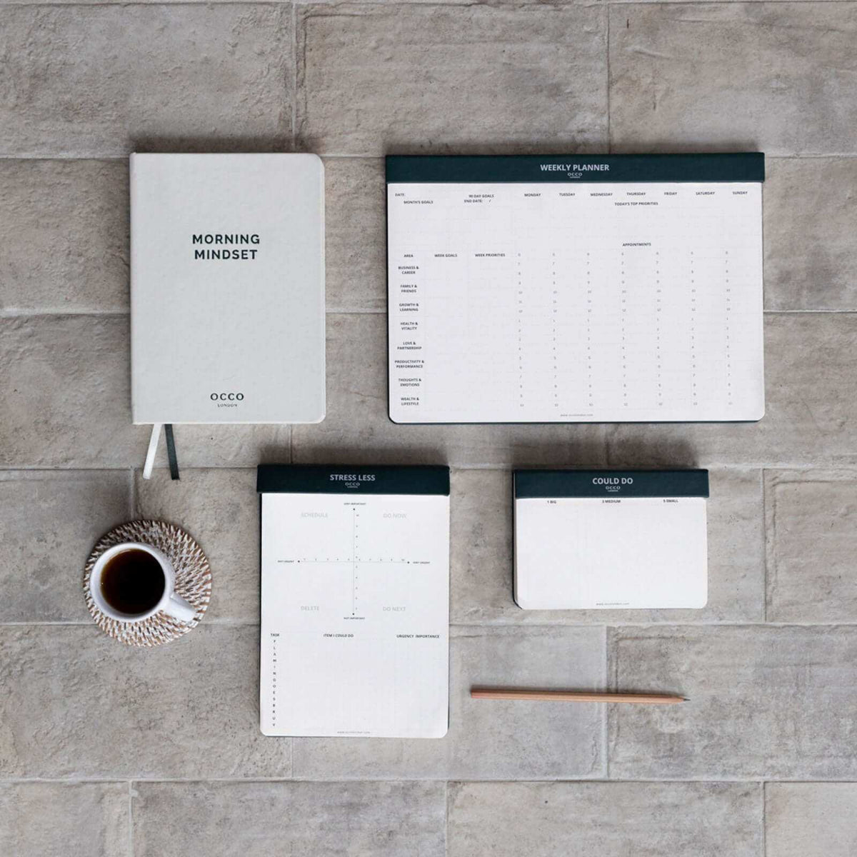 The Toolkit — Morning Mindset Journal, Weekly Planner Pad, Priority Pad and Could Do Pad