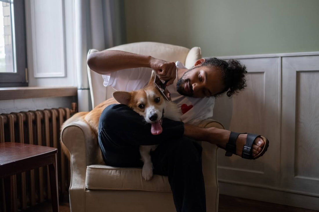 man focusing on his self care looking after his dog