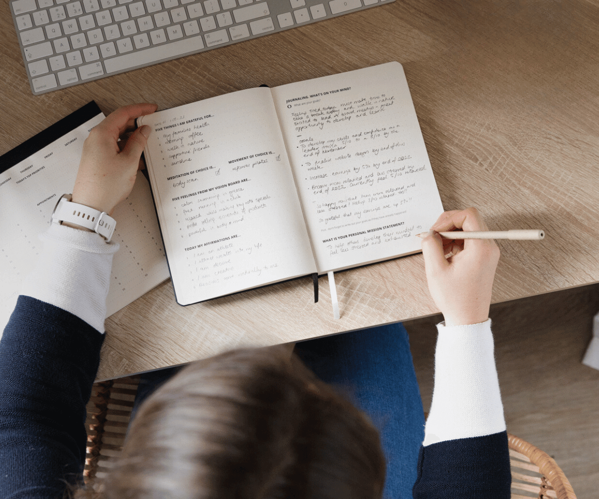 Morning Mindset Journal being used by creative entrepreneur