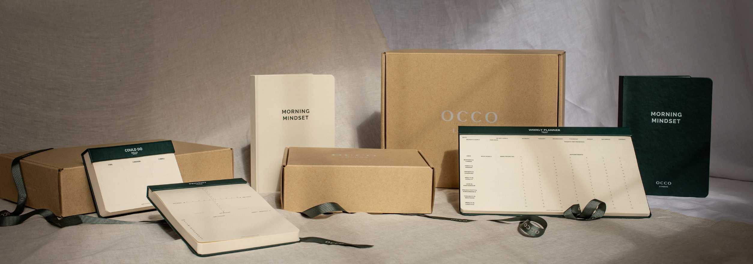 Occo London journal and deskpads with complementary gift wrap 